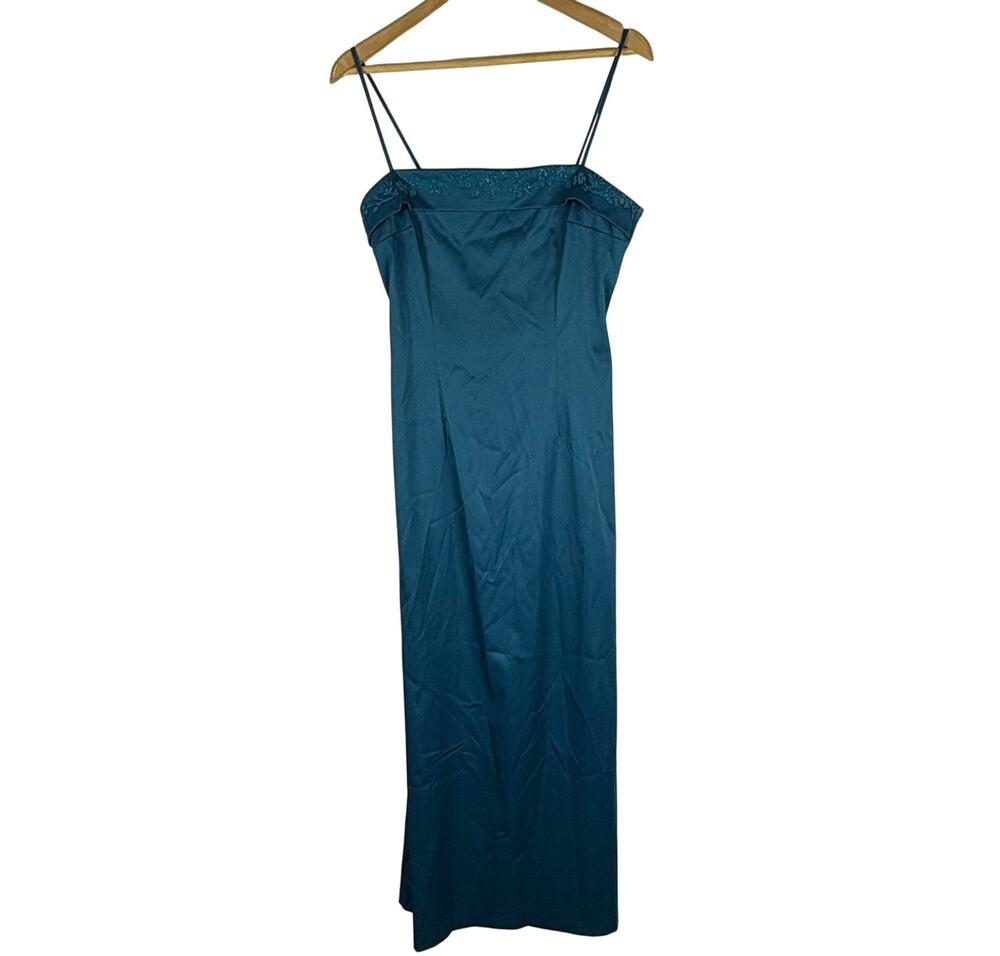 90s Rampage Prom Dress Beaded Spaghetti Straps Formal Long Teal Vintage Maxi 9